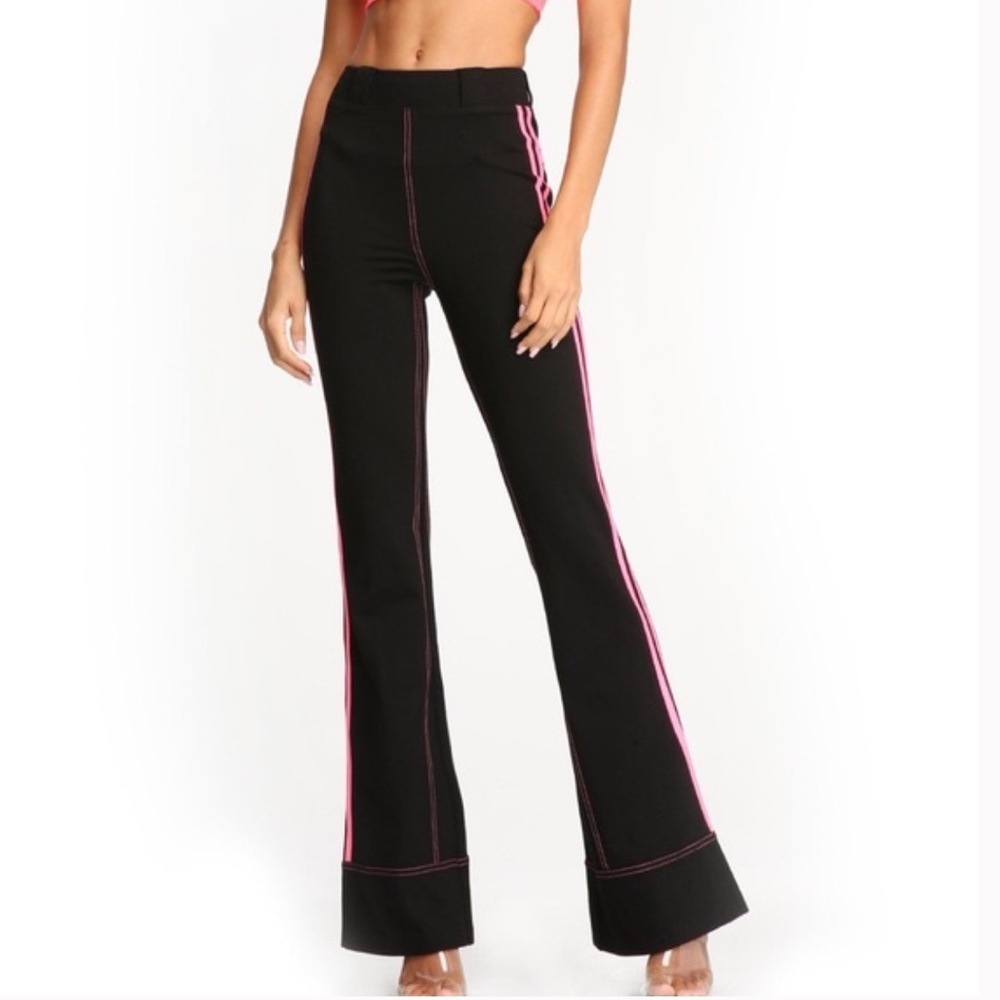 I.AM.GIA Astrid Pants High Waisted Flare Pants Black & Pink Size Large Like New - Picture 4 of 10